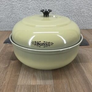 Vintage Mirro Buns Aluminum Cooker‎ Steamer Baker Roaster Pot Pan Olive Green